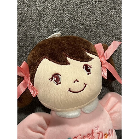 Linzy Baby Embroidered My First Doll Plush Brown Hair Pink Bows Plush Toy New - Picture 4 of 4